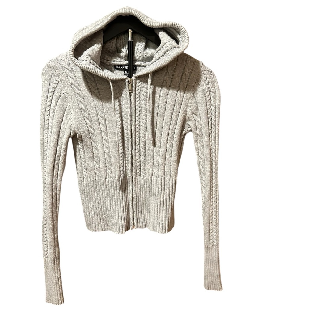 Harper Cable Knit Hooded Cardigan - Light Grey